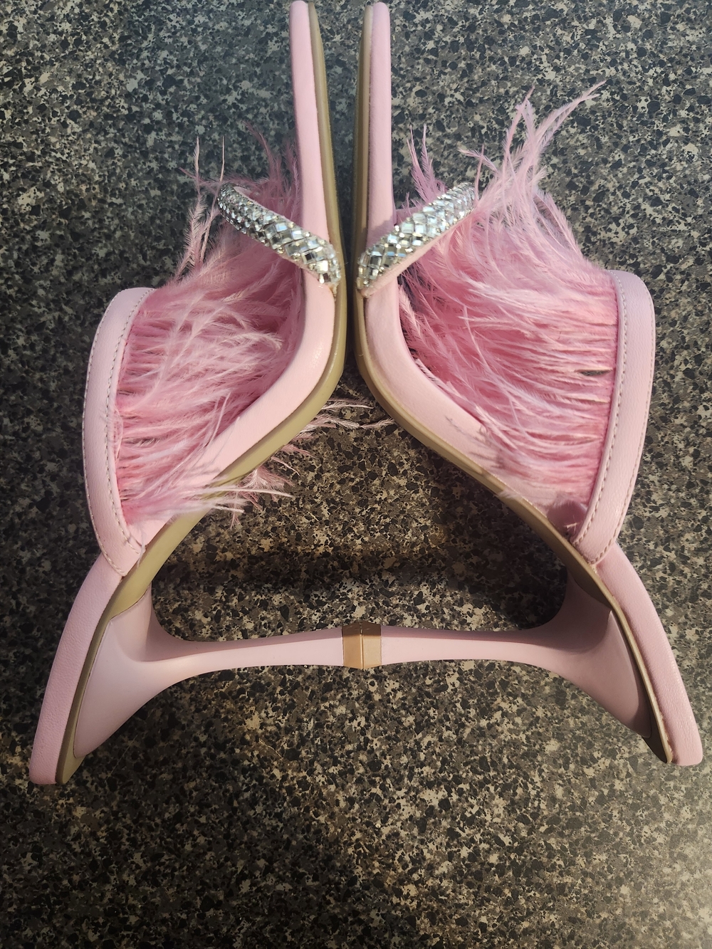 Steve Madden Pink Feather Slide Sandals with Crystal Strap - Picture 8 of 9